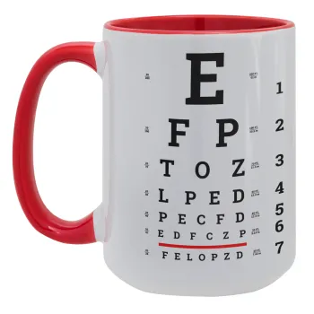 EYE test chart, Κούπα Mega 15oz, κεραμική Κόκκινη, 450ml
