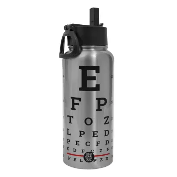 EYE test chart, Metal mug thermo Silver with Straw and Spout Lid (Stainless steel), double wall, 950ml