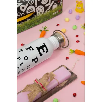 EYE test chart, Πασχαλινή Λαμπάδα με παγούρι μεταλλικό (620ml, stainless steel) & κερί αρωματικό πλακέ (30cm) (ΡΟΖ)