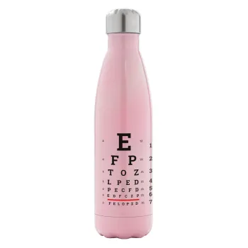 EYE test chart, Μεταλλικό παγούρι θερμός Ροζ Ιριδίζον (Stainless steel), διπλού τοιχώματος, 500ml