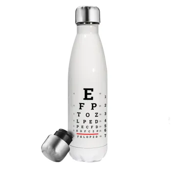 EYE test chart, Μεταλλικό παγούρι θερμός Λευκό (Stainless steel), διπλού τοιχώματος, 500ml