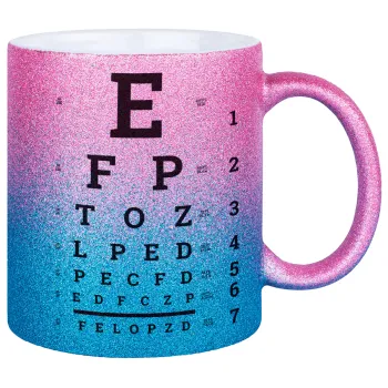 EYE test chart, Κούπα Χρυσή/Μπλε Glitter, κεραμική, 330ml