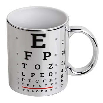 EYE test chart, Mug ceramic, silver mirror, 330ml
