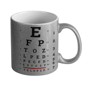 EYE test chart, Κούπα Ασημένια Glitter που γυαλίζει, κεραμική, 330ml