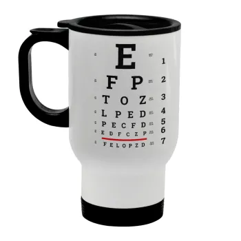 EYE test chart, Κούπα ταξιδιού ανοξείδωτη με καπάκι, διπλού τοιχώματος (θερμό) λευκή 450ml