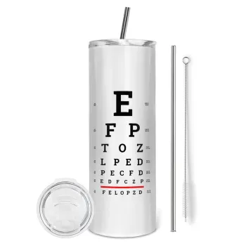 EYE test chart, Tumbler ποτήρι θερμό από ανοξείδωτο ατσάλι 600ml, με μεταλλικό καλαμάκι & βούρτσα καθαρισμού