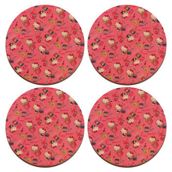 Hello kitty, ΣΕΤ x4 Σουβέρ ξύλινα στρογγυλά plywood (9cm)