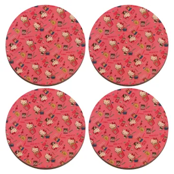 Hello kitty, ΣΕΤ x4 Σουβέρ ξύλινα στρογγυλά plywood (9cm)