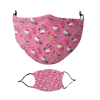 Hello kitty, Μάσκα υφασμάτινη Ενηλίκων πολλαπλών στρώσεων με υποδοχή φίλτρου