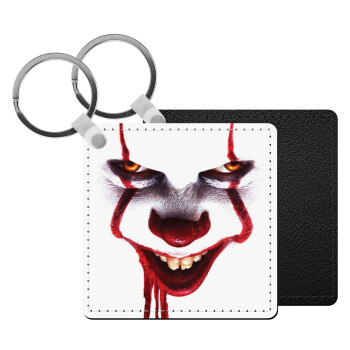 IT Pennywise, Μπρελόκ Δερματίνη, τετράγωνο ΜΑΥΡΟ (5x5cm)