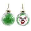 Transparent Christmas tree ball ornament with green filling 8cm