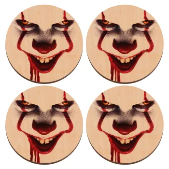 IT Pennywise, ΣΕΤ x4 Σουβέρ ξύλινα στρογγυλά plywood (9cm)