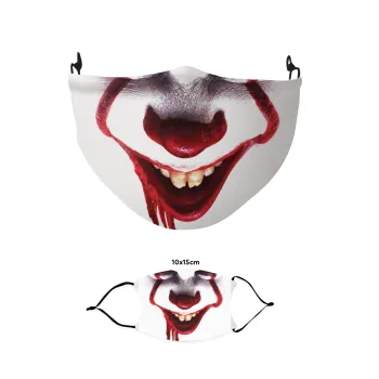 IT Pennywise, Μάσκα υφασμάτινη παιδική πολλαπλών στρώσεων με υποδοχή φίλτρου