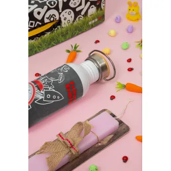 Ώρα για σχολείο, Πασχαλινή Λαμπάδα με παγούρι μεταλλικό (620ml, stainless steel) & κερί αρωματικό πλακέ (30cm) (ΡΟΖ)