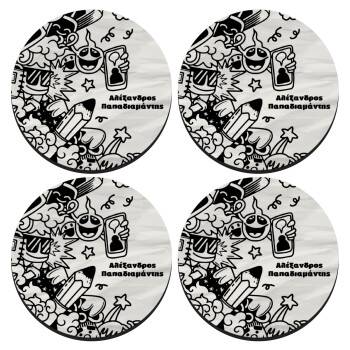 School Doodle, ΣΕΤ 4 Σουβέρ ξύλινα στρογγυλά (9cm)