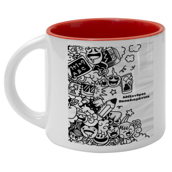 School Doodle, Κούπα κεραμική 400ml Λευκή/Κόκκινη