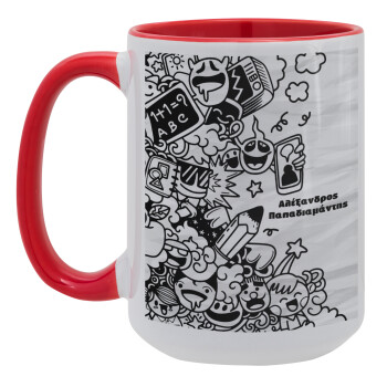 School Doodle, Κούπα Mega 15oz, κεραμική Κόκκινη, 450ml