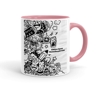 School Doodle, Mug colored pink, ceramic, 330ml