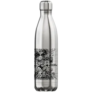 School Doodle, Μεταλλικό παγούρι θερμός Inox (Stainless steel), διπλού τοιχώματος, 750ml