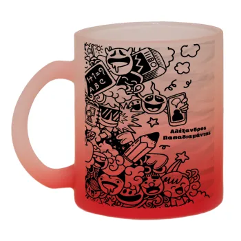 School Doodle, Κούπα γυάλινη δίχρωμη με βάση το κόκκινο ματ, 330ml