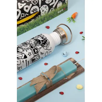 School Doodle, Πασχαλινή Λαμπάδα με παγούρι μεταλλικό (620ml, stainless steel) & κερί αρωματικό πλακέ (30cm) (ΤΙΡΚΟΥΑΖ)