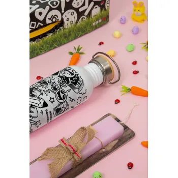 School Doodle, Πασχαλινή Λαμπάδα με παγούρι μεταλλικό (620ml, stainless steel) & κερί αρωματικό πλακέ (30cm) (ΡΟΖ)