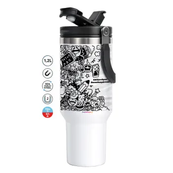 School Doodle, Mega Tumbler με καπάκι, διπλού τοιχώματος (θερμό) 1,2L