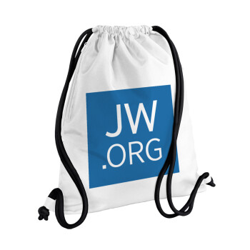 JW.ORG, Τσάντα πλάτης πουγκί GYMBAG λευκή, με τσέπη (40x48cm) & χονδρά κορδόνια