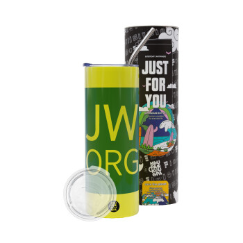 JW.ORG, Neon Yellow Travel Tumbler θερμό, μεταλλικό καλαμάκι(Ανωξείδωτο 304 Food grade, BPA free, 600ml)