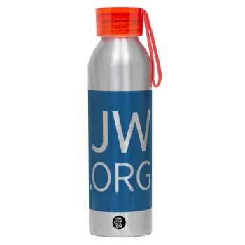JW.ORG, Αλουμινένιο Αθλητικό Μπουκάλι 650ml – Ασημί με Κόκκινο Καπάκι και Λουράκι Σιλικόνης