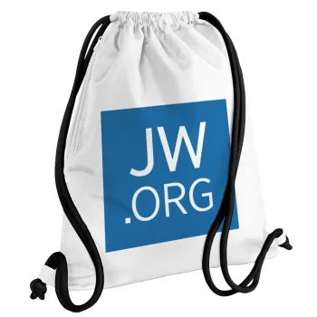 JW.ORG, Τσάντα πλάτης πουγκί GYMBAG λευκή, με τσέπη (40x48cm) & χονδρά κορδόνια