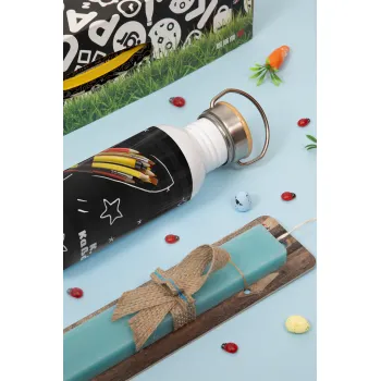 Rocket Pencil, Πασχαλινή Λαμπάδα με παγούρι μεταλλικό (620ml, stainless steel) & κερί αρωματικό πλακέ (30cm) (ΤΙΡΚΟΥΑΖ)