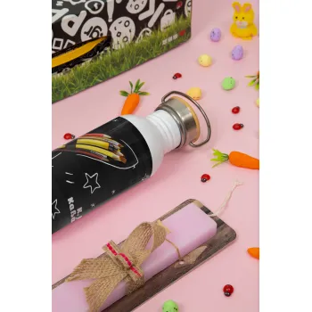 Rocket Pencil, Πασχαλινή Λαμπάδα με παγούρι μεταλλικό (620ml, stainless steel) & κερί αρωματικό πλακέ (30cm) (ΡΟΖ)