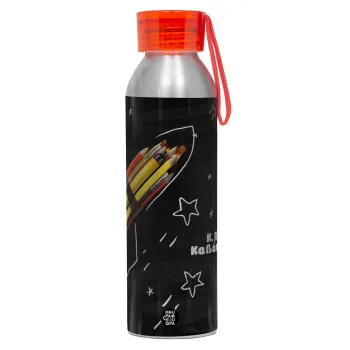Rocket Pencil, Αλουμινένιο Αθλητικό Μπουκάλι 650ml – Ασημί με Κόκκινο Καπάκι και Λουράκι Σιλικόνης