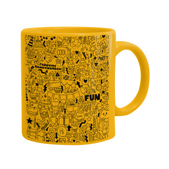 Enjoy the party, Ceramic coffee mug yellow, 330ml (1pcs)