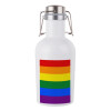 Rainbow flag (LGBT) , Μεταλλικό παγούρι Λευκό (Stainless steel) με καπάκι ασφαλείας 1L
