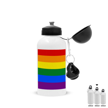 Rainbow flag (LGBT) , Metal water bottle, White, aluminum 500ml