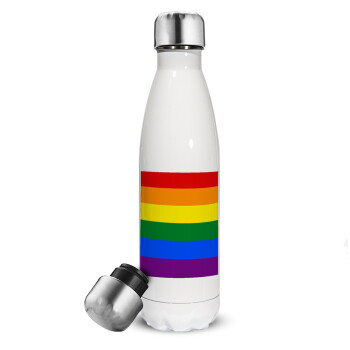 Rainbow flag (LGBT) , Μεταλλικό παγούρι θερμός Λευκό (Stainless steel), διπλού τοιχώματος, 500ml