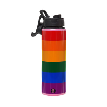 Rainbow flag (LGBT) , Μεταλλικό παγούρι νερού με καπάκι ασφαλείας, αλουμινίου 850ml