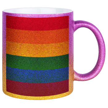Rainbow flag (LGBT) , Κούπα Χρυσή/Ροζ Glitter, κεραμική, 330ml