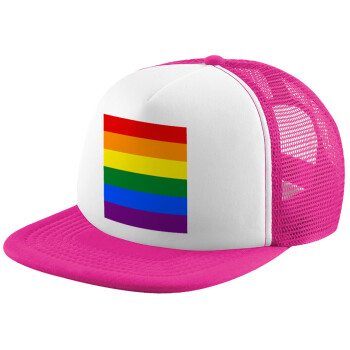 Rainbow flag (LGBT) , Καπέλο παιδικό Soft Trucker με Δίχτυ ΡΟΖ/ΛΕΥΚΟ (POLYESTER, ΠΑΙΔΙΚΟ, ONE SIZE)