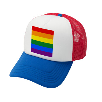 Rainbow flag (LGBT) , Καπέλο Ενηλίκων Soft Trucker με Δίχτυ Red/Blue/White (POLYESTER, ΕΝΗΛΙΚΩΝ, UNISEX, ONE SIZE)