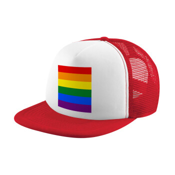 Rainbow flag (LGBT) , Καπέλο παιδικό Soft Trucker με Δίχτυ ΚΟΚΚΙΝΟ/ΛΕΥΚΟ (POLYESTER, ΠΑΙΔΙΚΟ, ONE SIZE)