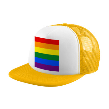Rainbow flag (LGBT) , Καπέλο παιδικό Soft Trucker με Δίχτυ ΚΙΤΡΙΝΟ/ΛΕΥΚΟ (POLYESTER, ΠΑΙΔΙΚΟ, ONE SIZE)