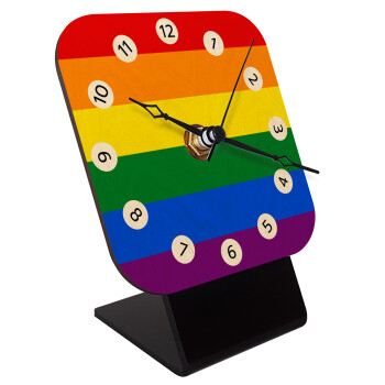 Rainbow flag (LGBT) , Επιτραπέζιο ρολόι σε φυσικό ξύλο (10cm)