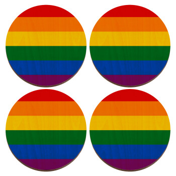 Rainbow flag (LGBT) , ΣΕΤ x4 Σουβέρ ξύλινα στρογγυλά plywood (9cm)