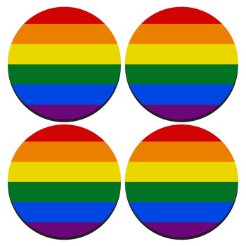 Rainbow flag (LGBT) , ΣΕΤ 4 Σουβέρ ξύλινα στρογγυλά (9cm)