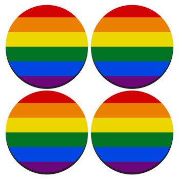 Rainbow flag (LGBT) , ΣΕΤ 4 Σουβέρ ξύλινα στρογγυλά (9cm)