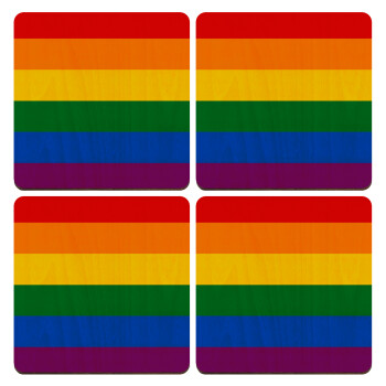 Rainbow flag (LGBT) , ΣΕΤ x4 Σουβέρ ξύλινα τετράγωνα plywood (9cm)