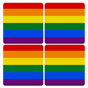 Rainbow flag (LGBT) , ΣΕΤ 4 Σουβέρ ξύλινα τετράγωνα (9cm)